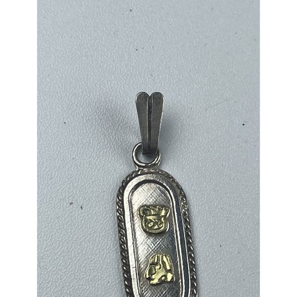 Oro Maya Sterling Silver Pendant Vintage Egyptian Revival Cartouche 2 Tone - Picture 5 of 8